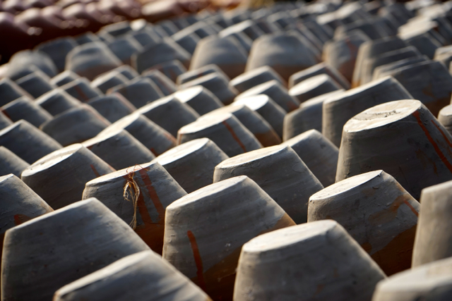 Hundreds of clay pots fill the square